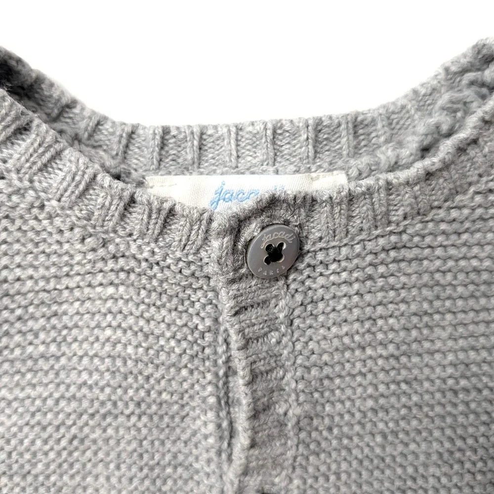 Jacadi Paris Gray Knit Cardigan Cotton Cashmere Sweater Pockets Baby Gift 1M